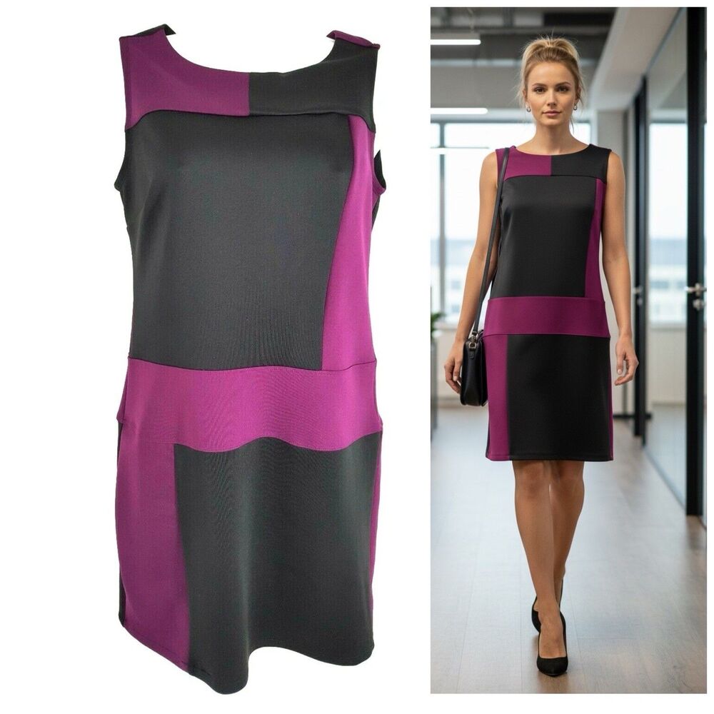 Enfocus Dress Size 4 Womens Sleeveless Purple Black Colorblock 70s Theme Knit
